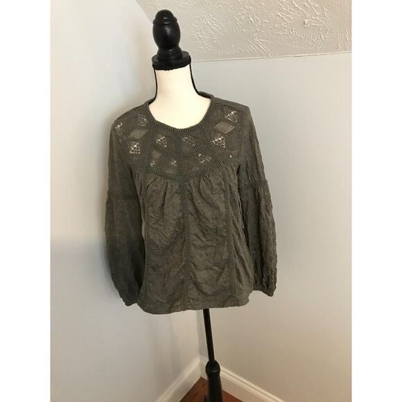 Sundance Women's Long-Sleeve Royal Rosie Olivenight Green Crinkle Top - Small - Picture 1 of 10